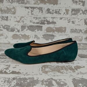 Women's Green Suede Slip-On Flat Loafers V297